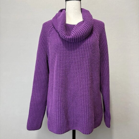 LL Bean Waffle Knit Sweater Women's Sz L Purple Cowl Neck Warm Winter Cozy Cabin - Picture 1 of 7